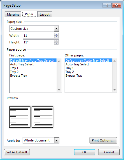 Page Setup Paper