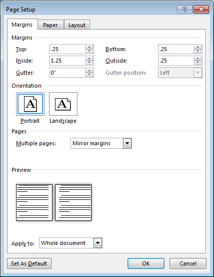 Page Setup Margins
